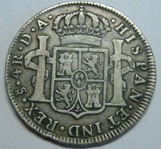 1795 SANTIAGO 4 REAL CHILE CHARLES IV ASSAYER DA COLONIAL SILVER SPANISH COIN 2