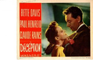 Deception 1946 Release Lobby Card Bette Davis Signed By Paul Henreid