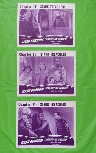3 Lobby Cards From 1945 Rerelease Of Flash Gordon Conquers The Universe