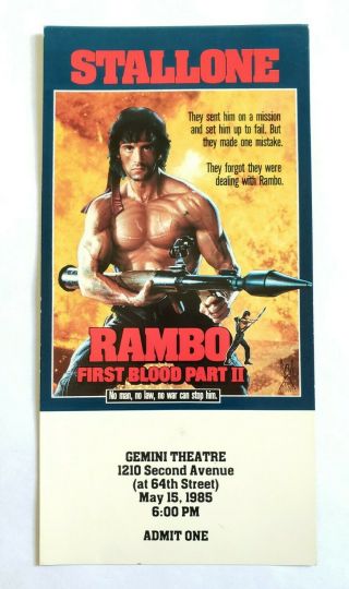 Vintage 1985 Rambo First Blood Part Ii Movie Premiere Ticket - Stallone Promo 2