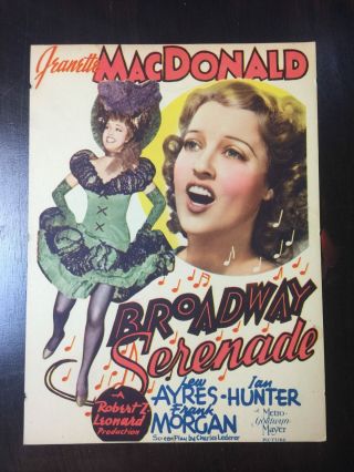 Broadway Serenade - Jeanette Macdonald (1939) 8 " X 11 " Us Mini Window Card Mo.
