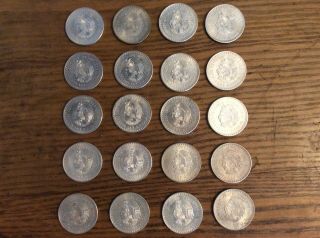 Roll Of Twenty (20) - 1948 Mexico Silver 5 Pesos Cuauhtemoc Coins,