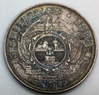 1892 Single Shaft Zar South Africa 5 Shillings Km 8.  1 Collector Crown Toned