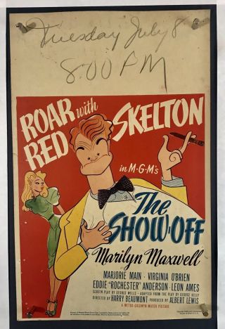 Show Off Movie Poster (verygood, ) Window Card 1946 Marilyn Maxwell Wc017r