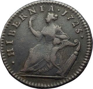 1723 Ireland Ruled By Uk King George I Hibernia Copper Half Penny Coin I73793