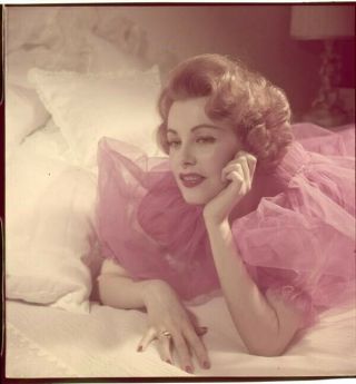 Arlene Dahl Sultry 1953 Glamour Photo Shoot On Bed 2 1/4 Transparency