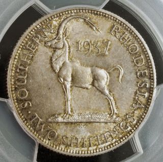1937,  Southern Rhodesia,  George Vi.  Silver 2 Shillings (florin) Coin.  Pcgs Ms64