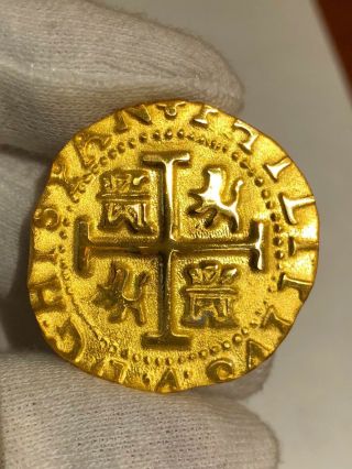 Matte Peru 1708 8 Escudos 1715 Fleet 22kt Plated Gold Jewelry Treasure Cob Coin