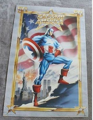 Vintage 1990 Captain America Poster Marvel Comics Zeck 22x34 - Still In Plastic