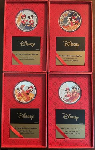 (4) 2020 Zealand Disney Year Of The Mouse 4 1oz.  Silver Coin Set/3000