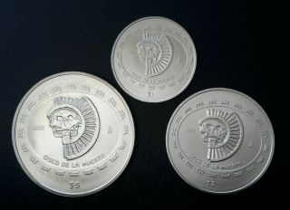 Mexico 1 2 & 5 Pesos 1998 Disco De La Muerte 1/4 1/2 1 Onza Plata Silver Rare