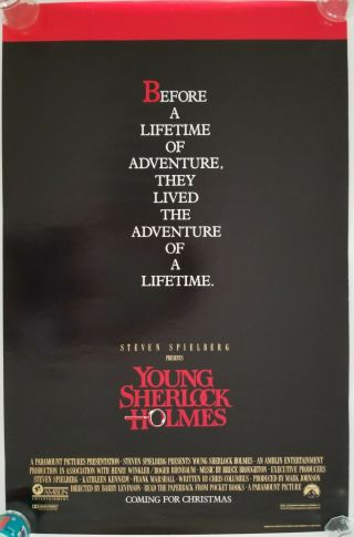 Vintage 1985 Young Sherlock Holmes One Sheet Advance Poster Spielberg Levinson