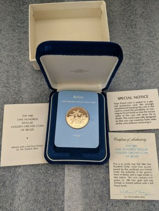 1980 Gold Belize $100 Orchid Coin W/ Franklin Proof