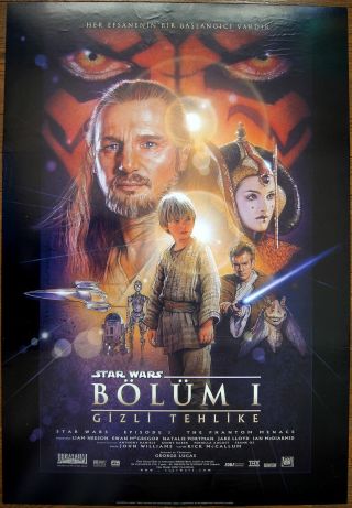 Turkish 1 - Sheet George Lucas Star Wars Episode I 1999 Movie Poster Double - Sided