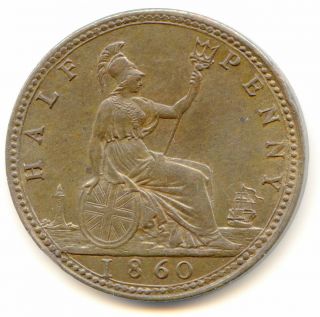Uk 1/2 Penny 1860 Beaded Borders Freeman 260a R - 16 Stunning Hg Coin Lotfeb3195