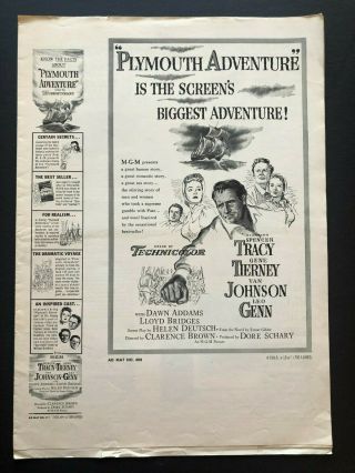 Plymouth Adventure Movie Pressbook (1952) - 12 Pages - 12 " X 17 " Vg