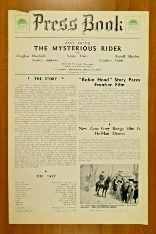 The Mysterious Rider Douglas Dumbrille 1938 Vintage Movie Press Book