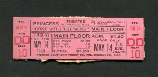 1940 Gone With The Wind First Release Movie Advance Ticket Limited Theatres Tn