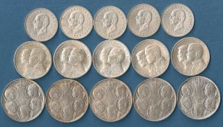 Greece 15 Silver Coins (30 Drachmai 1963,  1964,  20 Dracmai 1960) X 5 - Ef