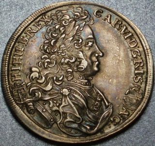 1714 Holy Roman Empire Hungary Gorgeous Historic Silver Half Thaler Charles Vi