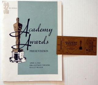 1960 Academy Awards Program & Ticket.  Doris Day Best Actress Nomination