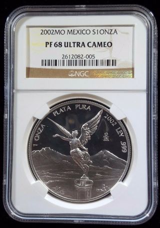 2002 Mexico Libertad Ngc Pf68 1 Oz.  999 Silver Proof Onza Only 3800 Minted