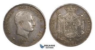 Aa300,  Italy,  Kingdom Of Napoleon,  5 Lire 1809 - M,  Milan,  Silver,  Toned Vf