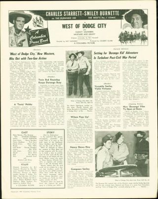 West Of Dodge City (1947) Charles Starrett,  Smiley Burnette Western Pressbook