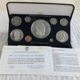 Panama 1975 9 Coin Proof Set With 20 Balboa 5.  7 Oz Silver - Complete