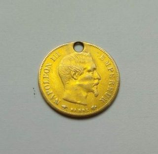 France 1857 10 Franc Gold Coin (holed)