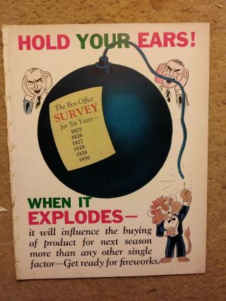 Vintage 1925 - 30 Hollywood Memorabilia Hold Your Ears Mgm Box Office Survey
