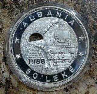 Silver 1988 Albania 50 Leke 42nd Anniversary Of The 1st Albanian Railroad Km - 62