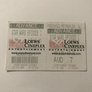 Star Wars Episode One Phantom Menace Movie Theatre Ticket Stub Vintage May 1999