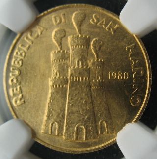 San Marino 1980 Gold Scudo NGC MS - 68 JUSTICE 2
