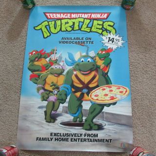 Vintage 80s Teenage Mutant Ninja Turtles Video Movie Poster 1989 Tmnt Animated