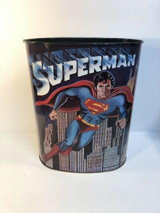 Vintage 1978 Superman Metal Trash Can By Chein Co.  Usa