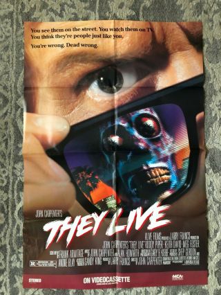 They Live John Carpenter Roddy Piper Video Store Vhs Movie Poster 1988