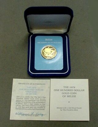 Gem Frosted Proof 1979 Belize $100 Gold Coin In Boxes With Cert