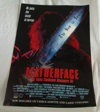 Leatherface Texas Chainsaw Massacre 3 Iii Movie Poster 1990 Video Promo