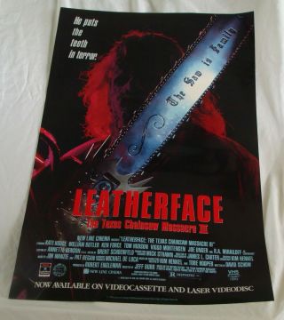 LEATHERFACE TEXAS CHAINSAW MASSACRE 3 III movie poster 1990 video promo 2