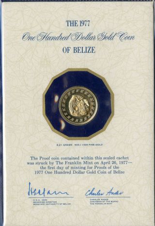 Belize Coin 1977 Gold $100 Mib
