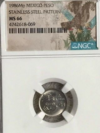 Mexico 1986 Pattern $1 Peso,  Sud Mo Stainless Steel Ngc Ms66