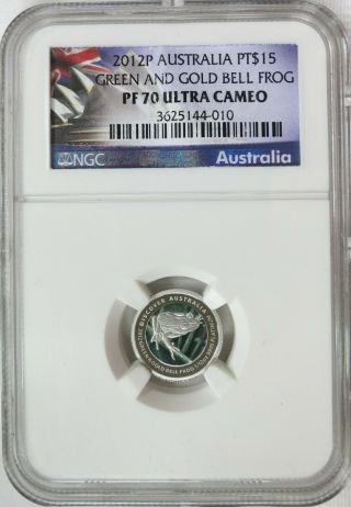 2012 P Australia 1/10 Oz.  Platinum Colorized Bell Frog Ngc Pf 70 Ultra Cameo