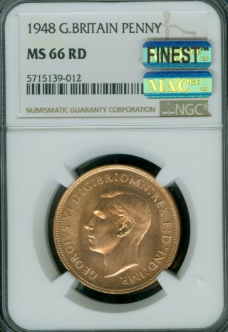 1948 Great Britain Penny Ngc Ms - 66 Rd Pq Finest Registry Mac Spotless.