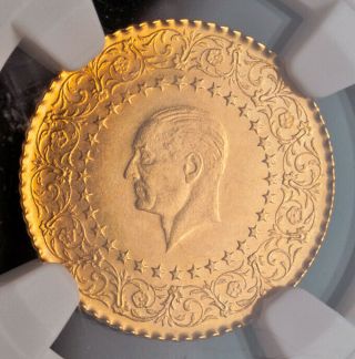 1962,  Turkey (republic).  Gold 25 Kurush Coin.  (1.  75gm) Top Pop 1/0 Ngc Ms - 66