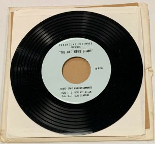 The Bad News Bears 1976 Movie 45 Rpm Record Radio Spot Announcements Mel Allen