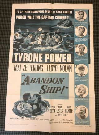 Abandon Ship 1 Sheet Movie Poster - 1957 Tyrone Power