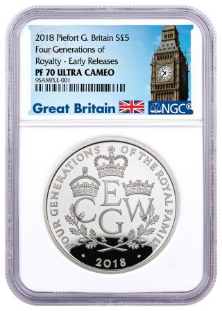 2018 G Britain Four Generations Royalty Piedfort Silver £5 Ngc Pf70 Er Sku52407