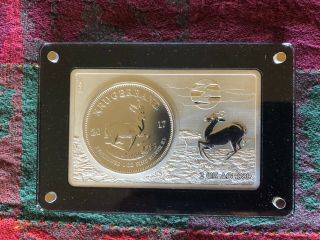 2017 South Africa Silver Krugerrand 1 Ounce Coin And 2 Ounce Bar Set In Wood Box 3