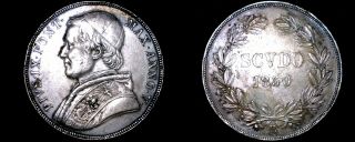 1850 - Vr Italian States Papal States 1 Scudo World Silver Coin - Pius Ix